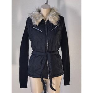 NWOT GLIMMER FAUX FUR PUFFER SWEATER COAT L